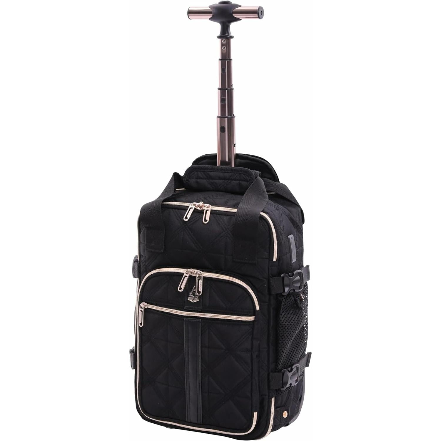 Aerolite Ryanair Backpack Trolley Bag with 2 Wheels 40x20x25, Eco-Friendly Extendable Handle Travel Carry On Holdall Flight Rucksack with 10 Year Warranty (Quilted)
