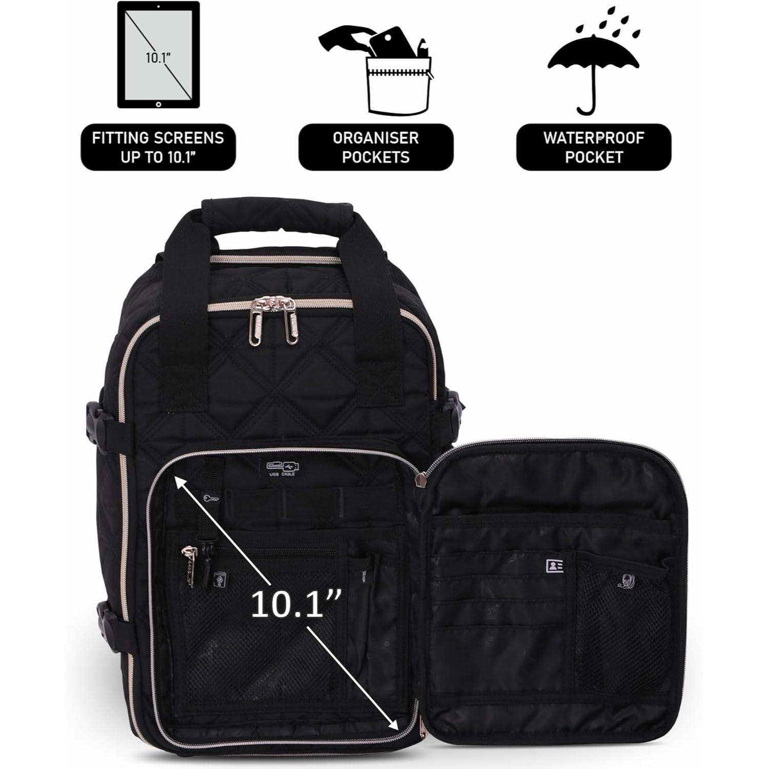 Aerolite Ryanair Backpack Trolley Bag with 2 Wheels 40x20x25, Eco-Friendly Extendable Handle Travel Carry On Holdall Flight Rucksack with 10 Year Warranty (Quilted)