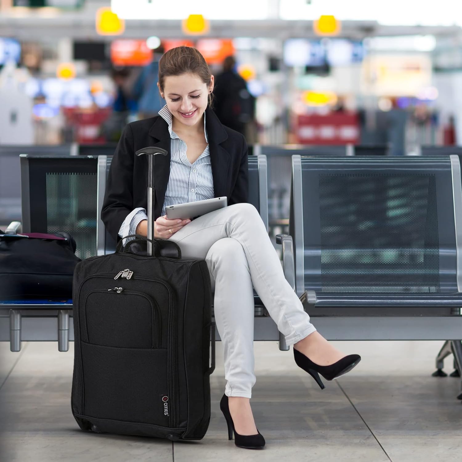 5 Cities 56x45x25 Trolley Bag Easyjet/British Airways/ Jet2 Maximum Cabin Approved Carry On Suitcase 60L Capacity with 2 Wheels Lightweight Travel 2 Year Warranty