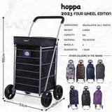 Hoppa Lightweight 4-Wheel Premium 2024 Model Folding Shopping Trolley Extra Large 64L Capacity Shopping Trolley Bag, 95cm, 4.8kg, Push/Pull (Black)