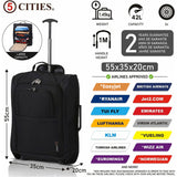 5 Cities (55x35x20cm) Lightweight Cabin Hand Luggage (x2), Fits easyJet/Ryanair Cabin Restrictions 42L