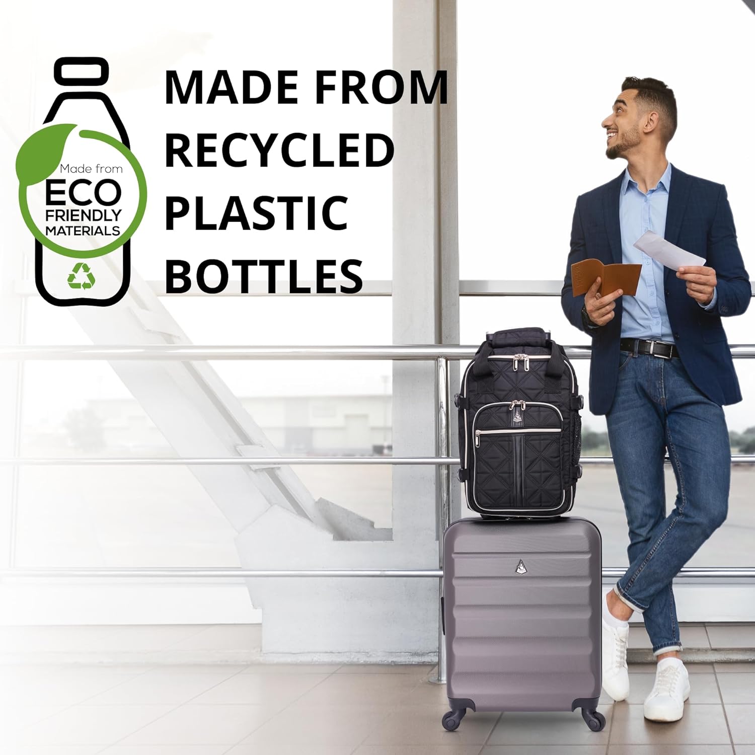 Aerolite Ryanair Backpack Trolley Bag with 2 Wheels 40x20x25, Eco-Friendly Extendable Handle Travel Carry On Holdall Flight Rucksack with 10 Year Warranty (Quilted)
