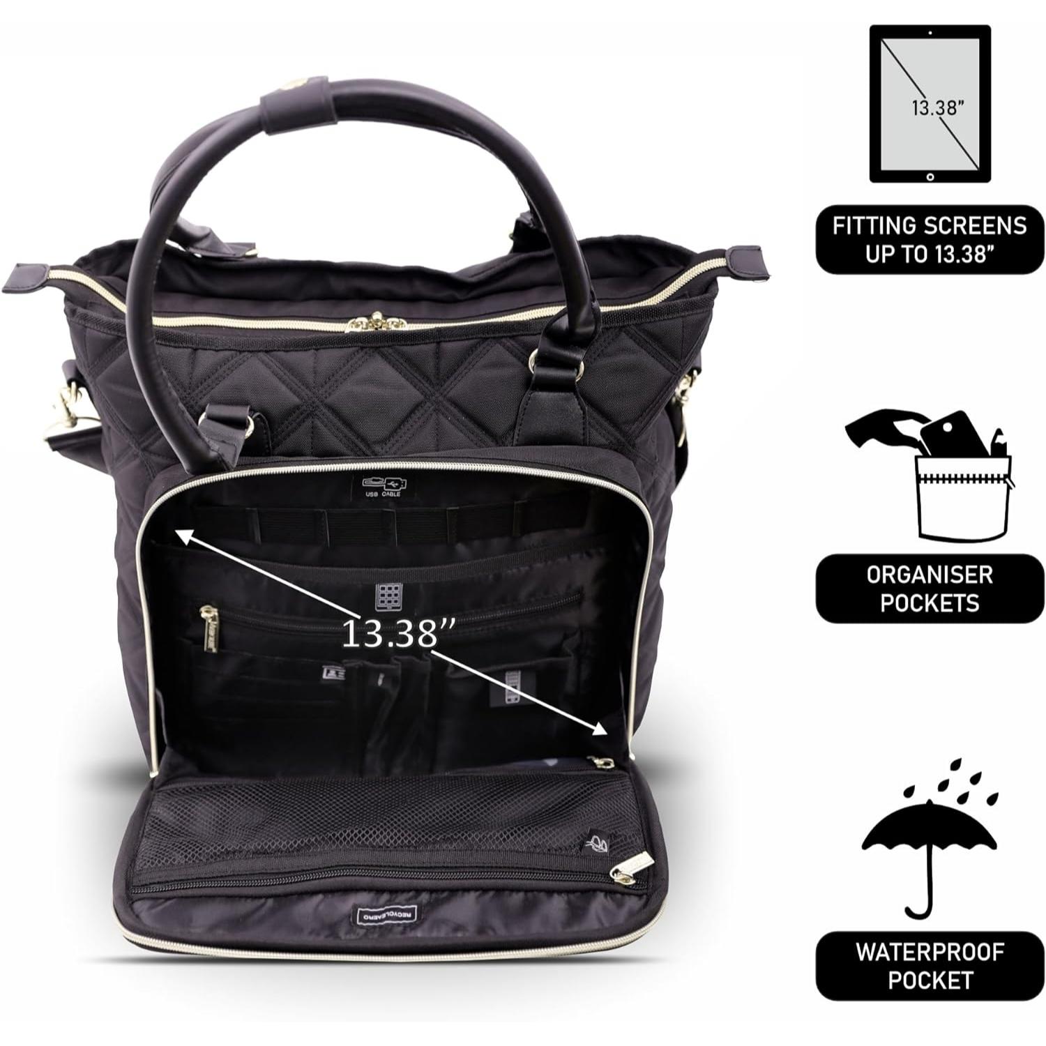 Aerolite 45x36x20 Easyjet Maximum Size Approved Laptop Bag - Fits up to 16.5", Overnight Hand Cabin Luggage Shoulder Bag Quilted with 10 Year Warranty (Black)