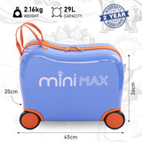 Aerolite MiniMax Childrens Ride-On Suitcase Fits 45x36x20cm EasyJet Maximum Size Kids Hand Luggage With Wheels 29L - Blue