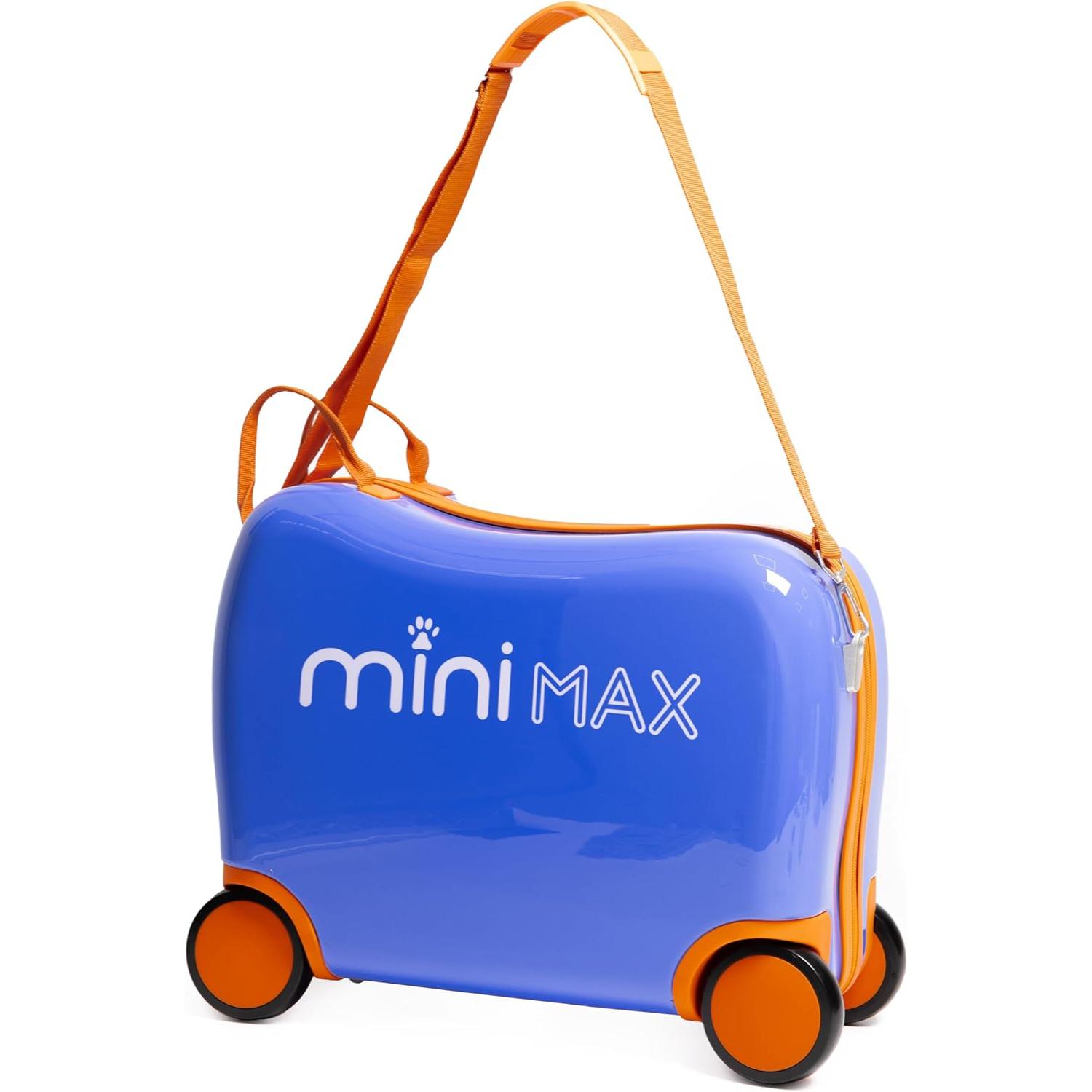 Aerolite MiniMax Childrens Ride-On Suitcase Fits 45x36x20cm EasyJet Maximum Size Kids Hand Luggage With Wheels 29L - Blue