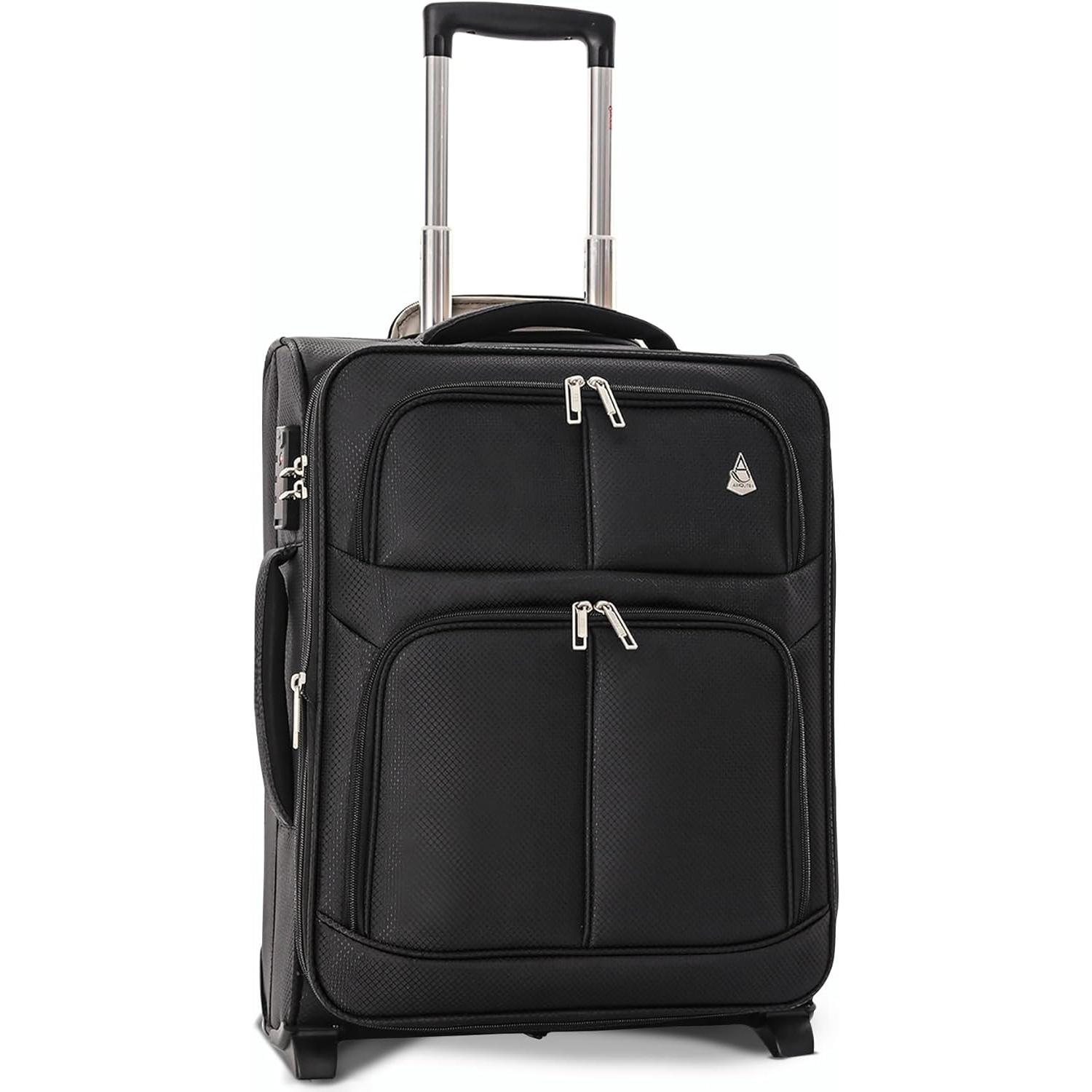 Aerolite 56x45x25cm British Airways Jet2 & Easyjet Upgrade Maximum Allowance Large Lightweight 2 Wheel Carry On Hand Cabin Luggage Bag Suitcase 56x45x25 with TSA Approved Lock Black