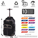 Aerolite 40x20x25 Ryanair Maximum Size Backpack Trolley Bag with 2 Wheels Eco-Friendly Cabin Luggage Approved Extendable Handle Travel Carry On Holdall Flight Rucksack with 10 Year Warranty (Quilted)