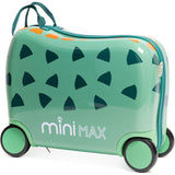 Aerolite MiniMax Childrens Ride-On Suitcase Fits 45x36x20cm EasyJet Maximum Size Kids Hand Luggage With Wheels 29L - Green Dinosaur