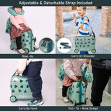 Aerolite MiniMax Childrens Ride-On Suitcase Fits 45x36x20cm EasyJet Maximum Size Kids Hand Luggage With Wheels 29L - Green Dinosaur