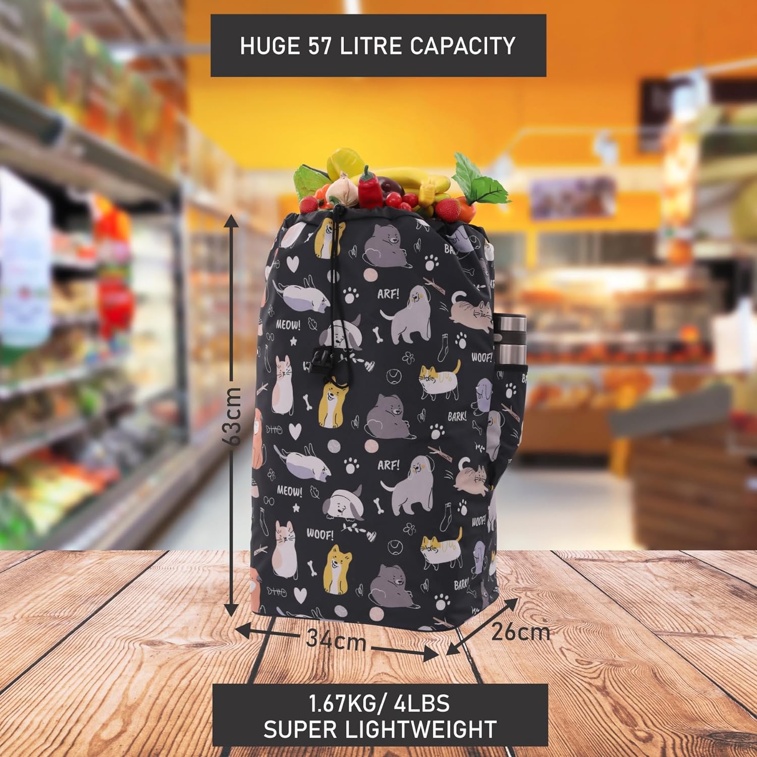 Hoppa 57Ltr Lightweight Shopping Trolley 2025 model, Hard Wearing & Foldaway Push/Pull Cart for Easy Storage With 1 Year Guarantee