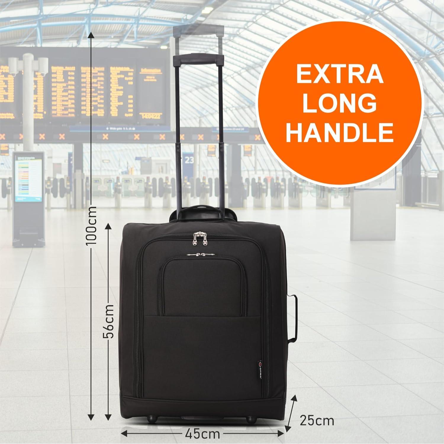 5 Cities 56x45x25 Trolley Bag Easyjet/British Airways/ Jet2 Maximum Cabin Approved Carry On Suitcase 60L Capacity with 2 Wheels Lightweight Travel 2 Year Warranty