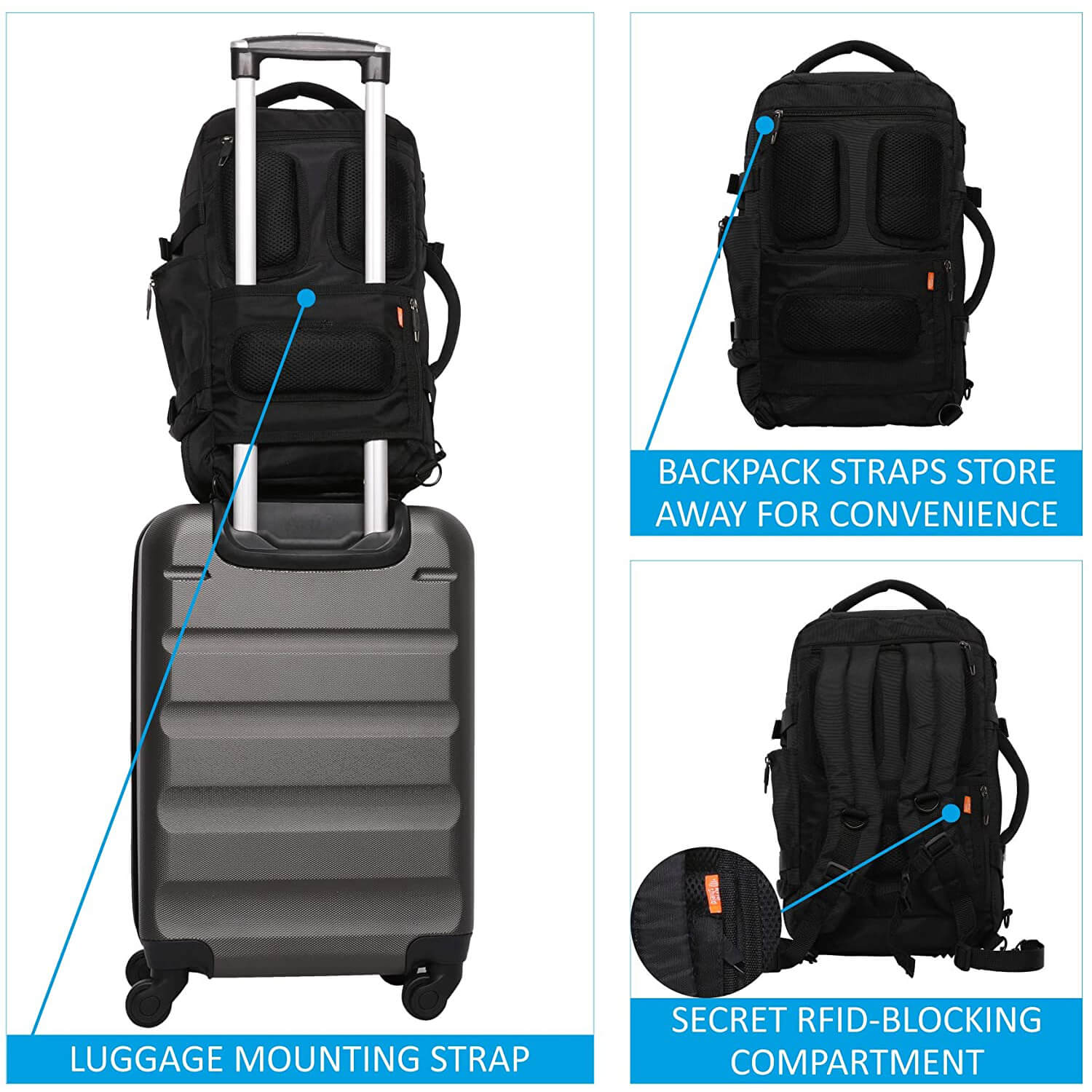 Aerolite (40x25x20cm) Ryanair Maximum Size 3 in 1 Cabin Luggage Approved Flight Backpack