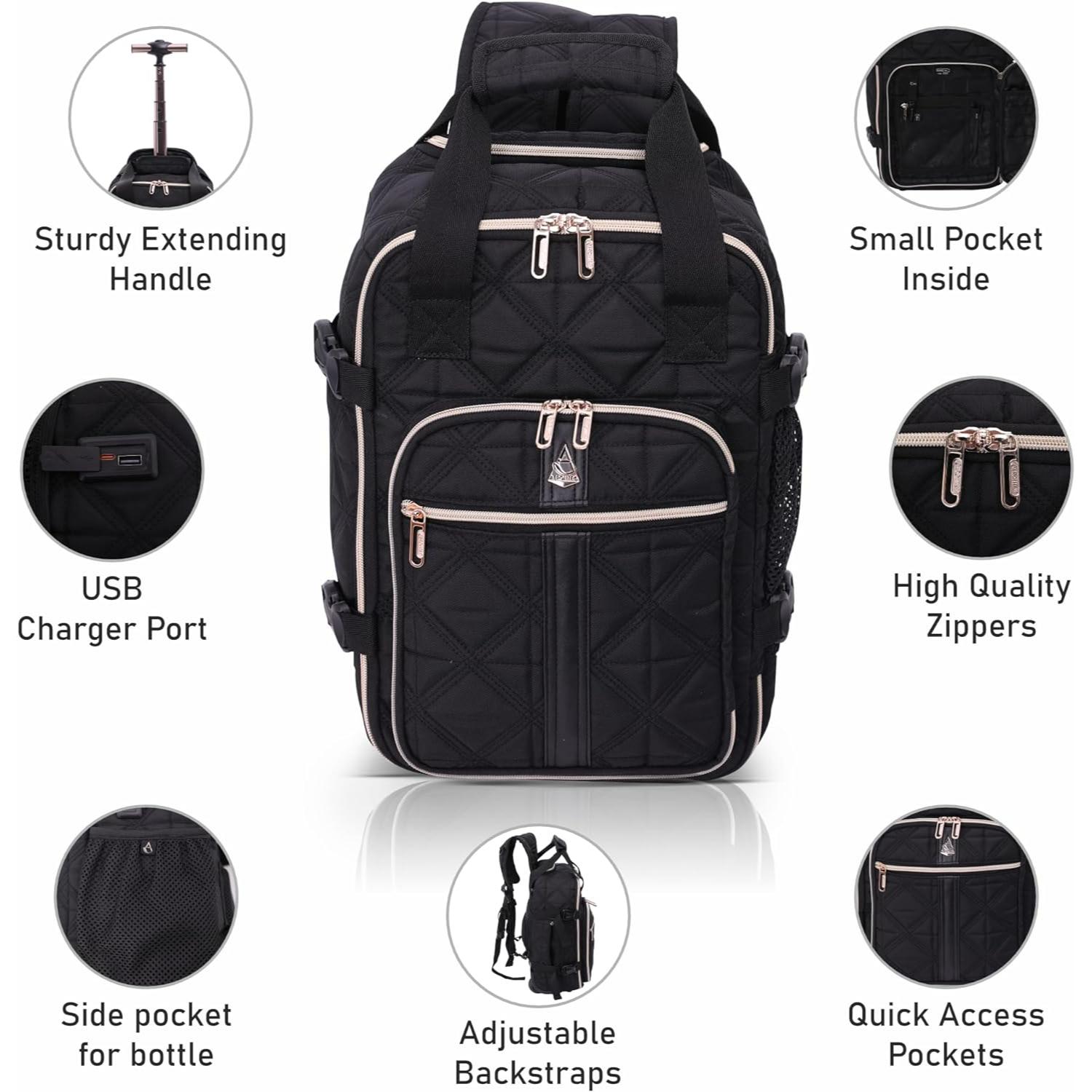 Aerolite Ryanair Backpack Trolley Bag with 2 Wheels 40x20x25, Eco-Friendly Extendable Handle Travel Carry On Holdall Flight Rucksack with 10 Year Warranty (Quilted)