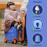 Aerolite MiniMax Childrens Ride-On Suitcase Fits 45x36x20cm EasyJet Maximum Size Kids Hand Luggage With Wheels 29L - Blue