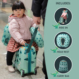 Aerolite MiniMax Childrens Ride-On Suitcase Fits 45x36x20cm EasyJet Maximum Size Kids Hand Luggage With Wheels 29L - Green Dinosaur