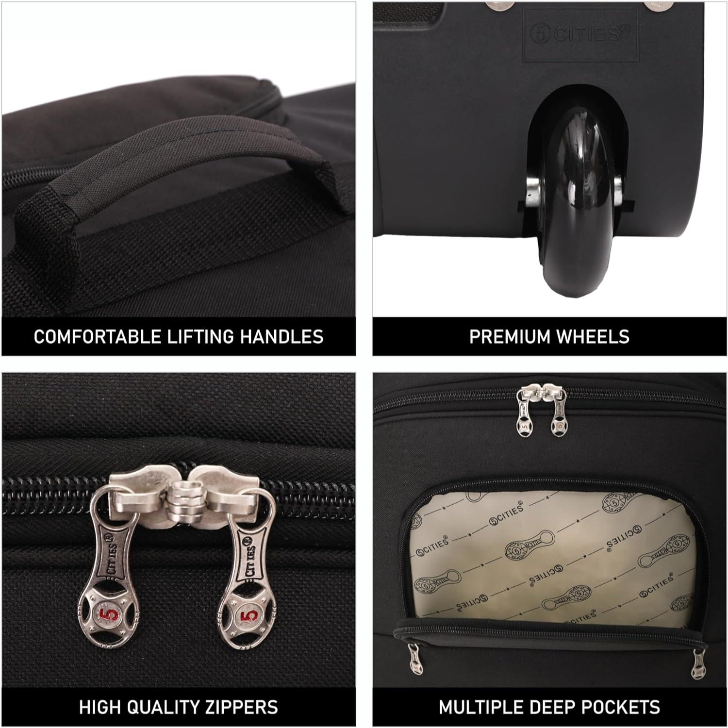 5 Cities 56x45x25 Trolley Bag Easyjet/British Airways/ Jet2 Maximum Cabin Approved Carry On Suitcase 60L Capacity with 2 Wheels Lightweight Travel 2 Year Warranty