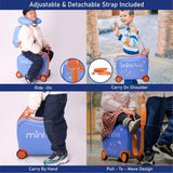 Aerolite MiniMax Childrens Ride-On Suitcase Fits 45x36x20cm EasyJet Maximum Size Kids Hand Luggage With Wheels 29L - Blue