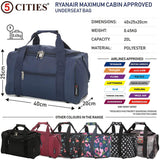 5 Cities (40x20x25cm) Ryanair Approved Hand Luggage Holdall Flight Bag, Under Seat Cabin Holdall – Take The Max On Board