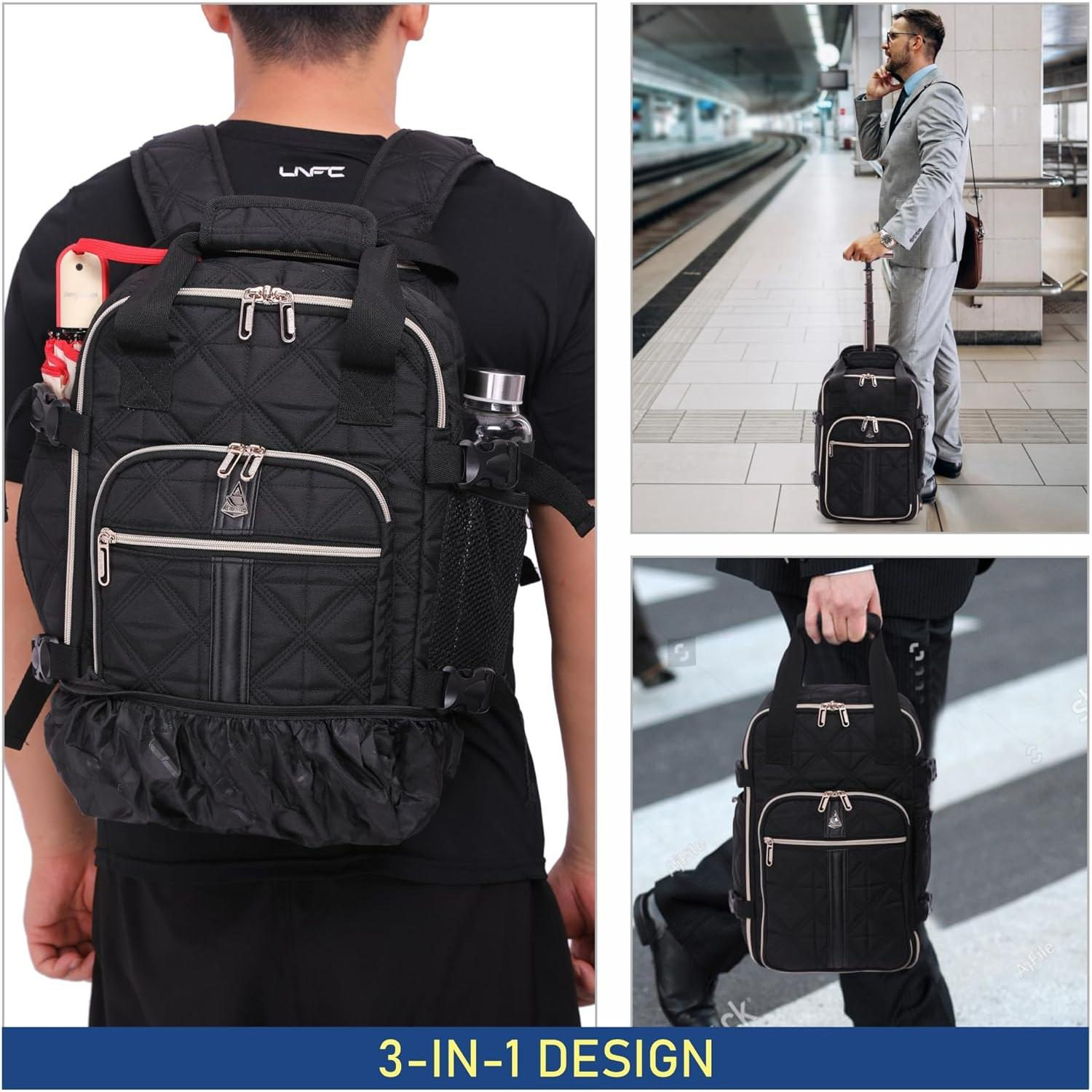 Aerolite Ryanair Backpack Trolley Bag with 2 Wheels 40x20x25, Eco-Friendly Extendable Handle Travel Carry On Holdall Flight Rucksack with 10 Year Warranty (Quilted)