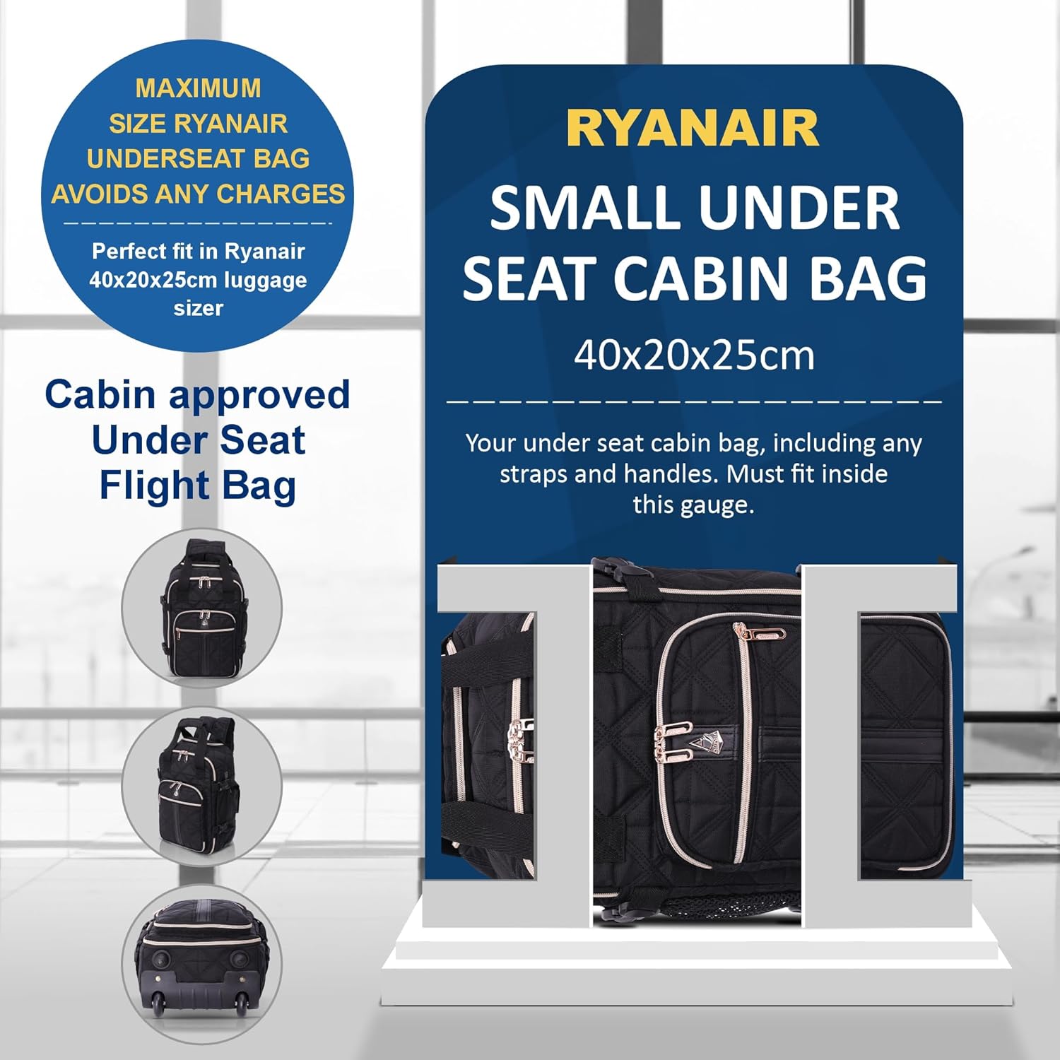 Aerolite Ryanair Backpack Trolley Bag with 2 Wheels 40x20x25, Eco-Friendly Extendable Handle Travel Carry On Holdall Flight Rucksack with 10 Year Warranty (Quilted)