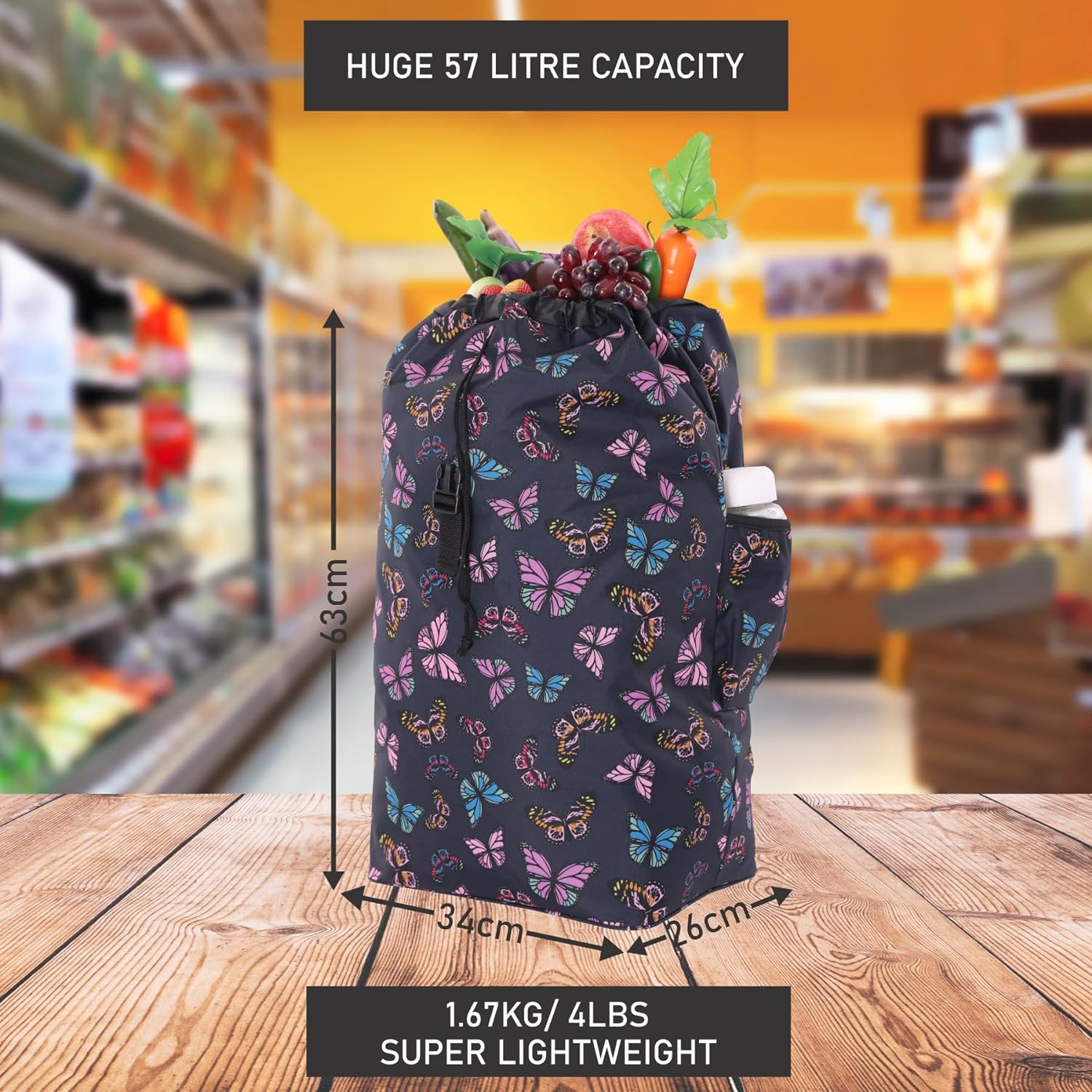 Hoppa 57Ltr Lightweight Shopping Trolley 2025 model, Hard Wearing & Foldaway Push/Pull Cart for Easy Storage With 1 Year Guarantee