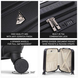 Aerolite (55x35x25cm) Hard Shell Carry On Hand Cabin Luggage Suitcase with 4 Wheels and Built-in TSA Combination Lock, Max Size for Air Europa, Air France, Alitalia, KLM & Transavia