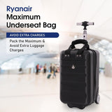 Aerolite 40x20x25cm Ryanair Maximum Under Seat Lightweight Eco Friendly Hard Shell Carry On Hand Cabin Luggage Travel Suitcase Cabin Bags 40x20x25 Underseat with 2 Wheels and TSA Approved Lock Black