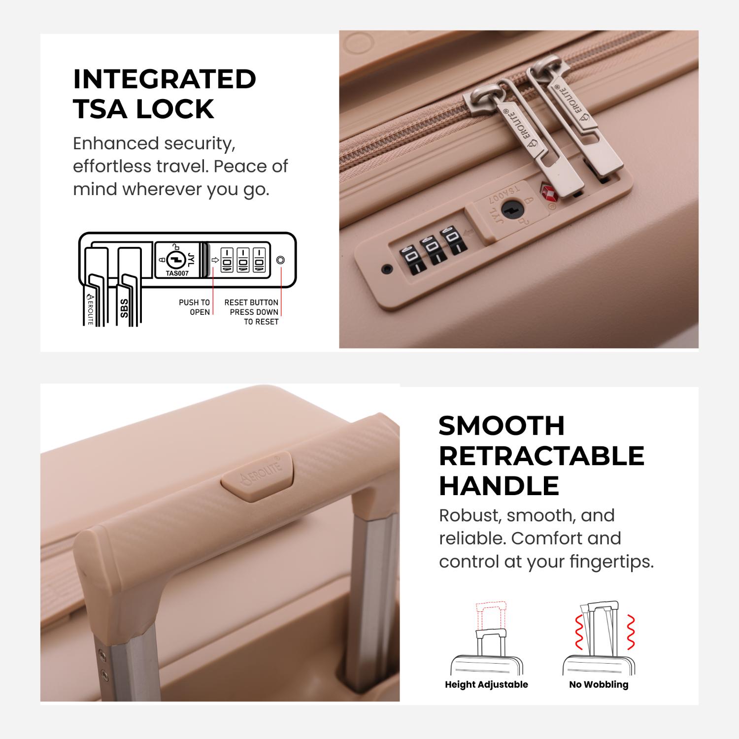 Aerolite Expandable 55x40x20cm to 55x40x23cm Ryanair Priority, Wizz Air Priority, Lufthansa Max Size Lightweight Hard Shell Carry On Hand Cabin Luggage Suitcase with 4 Wheels (BEIGE)