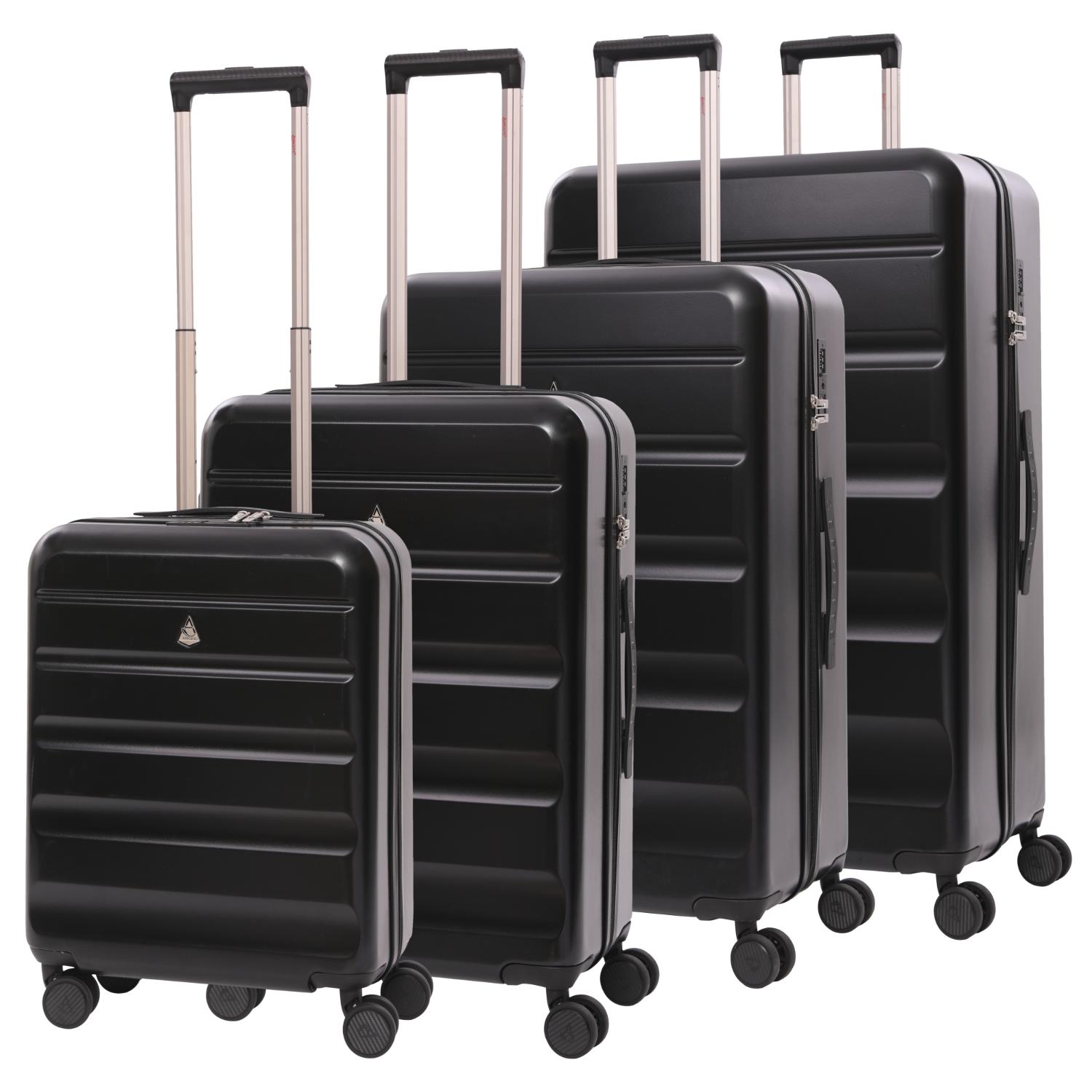 Aerolite Lightweight ABS Hard Shell 4 Wheel Spinner 4 Piece Travel Luggage Suitcase Set , Cabin + Medium + Large + Extra Large (BLACK)