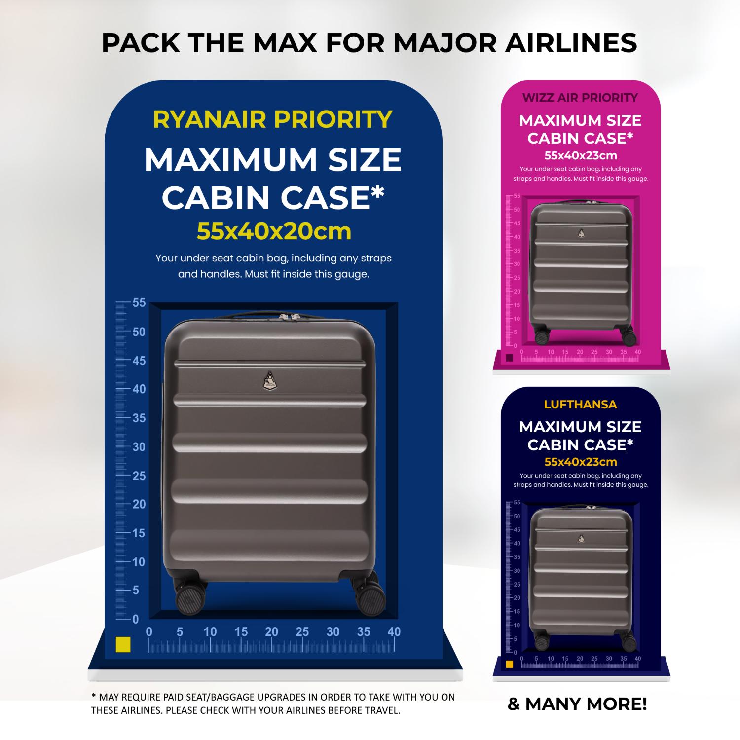 Aerolite Expandable 55x40x20cm to 55x40x23cm Ryanair Priority, Wizz Air Priority, Lufthansa Max Size Lightweight Hard Shell Carry On Hand Cabin Luggage Suitcase with 4 Wheels (CHARCOAL)