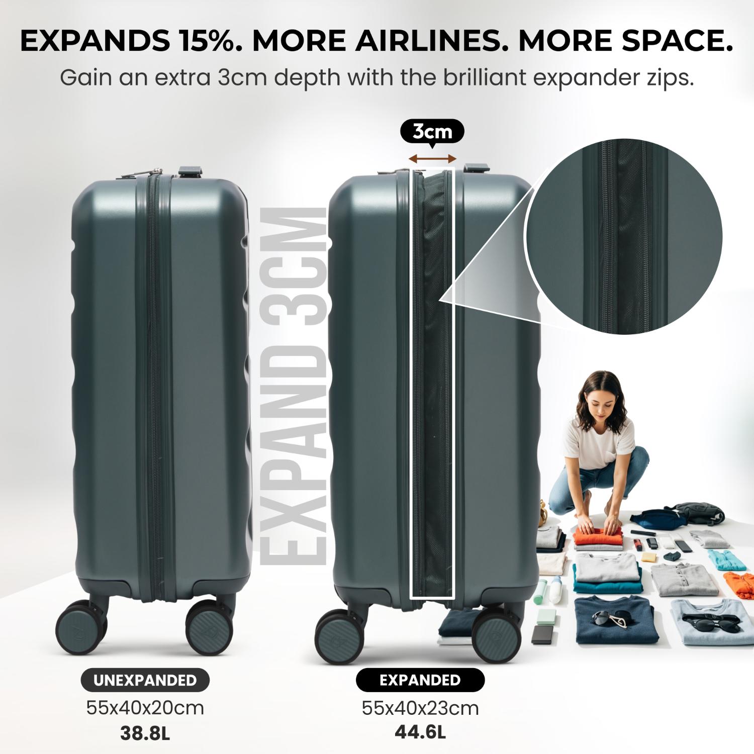 Aerolite Lightweight ABS Hard Shell 4 Wheel Spinner 4 Piece Travel Luggage Suitcase Set , Cabin + Medium + Large + Extra Large (FOREST GREEN)