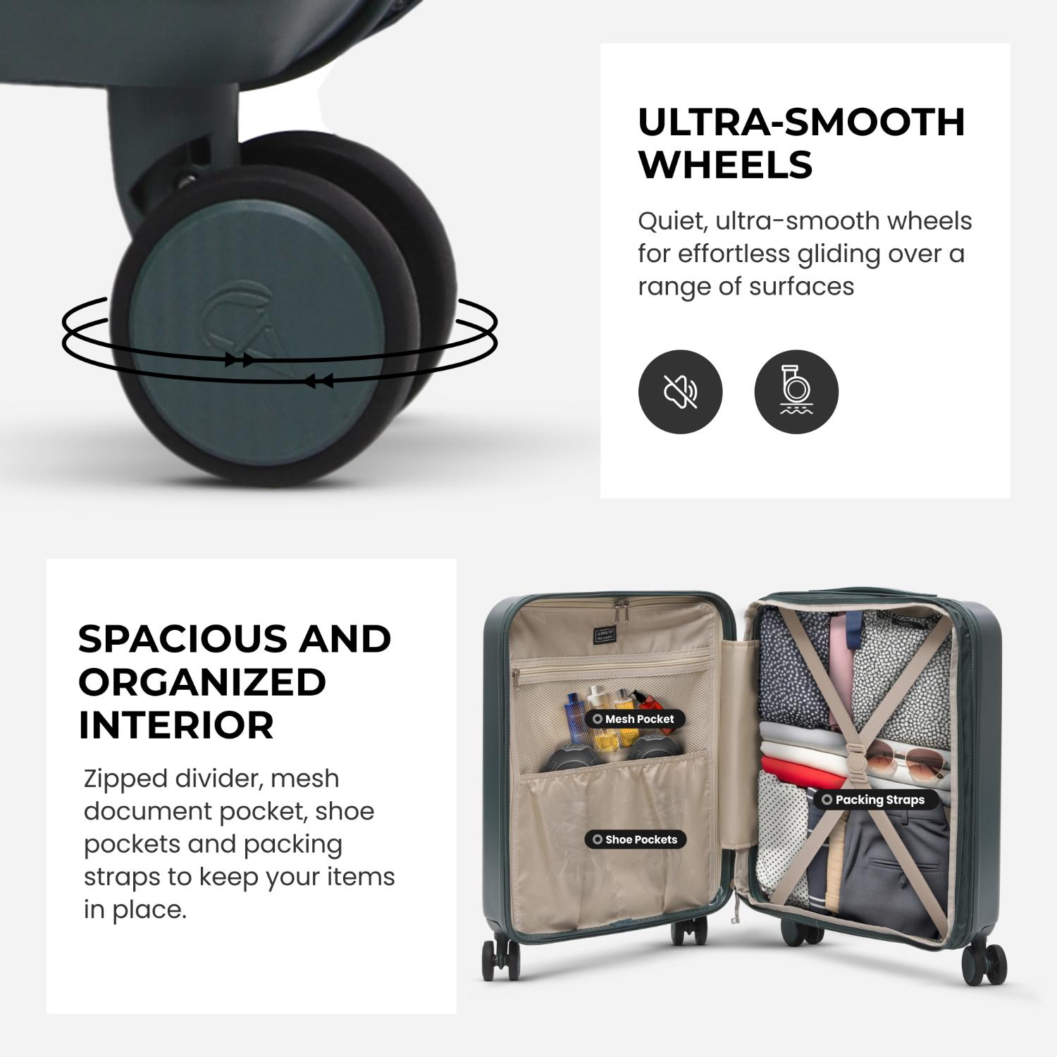 Aerolite Lightweight ABS Hard Shell 4 Wheel Spinner 4 Piece Travel Luggage Suitcase Set , Cabin + Medium + Large + Extra Large (FOREST GREEN)