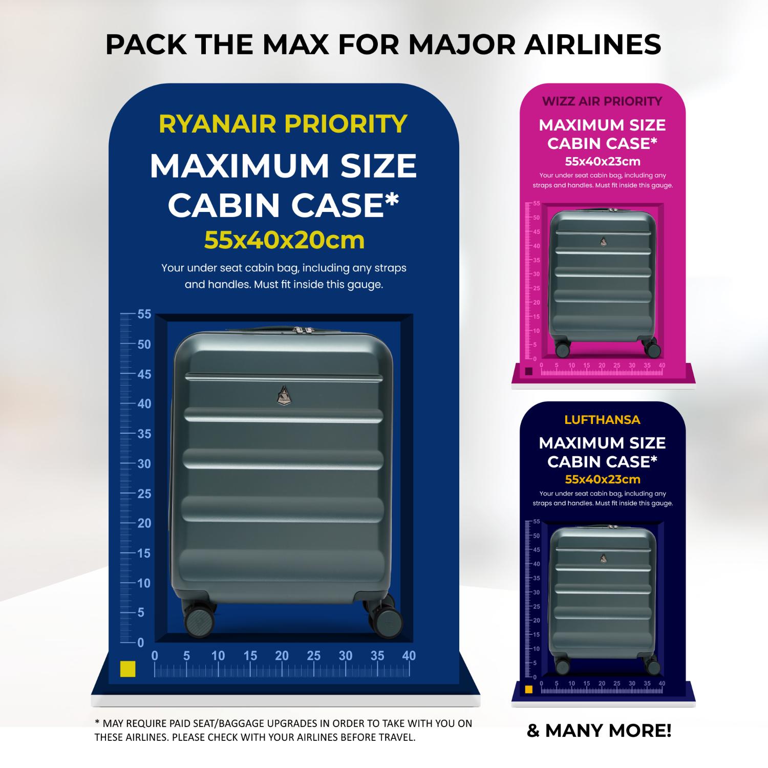 Aerolite Lightweight ABS Hard Shell 4 Wheel Spinner 4 Piece Travel Luggage Suitcase Set , Cabin + Medium + Large + Extra Large (FOREST GREEN)