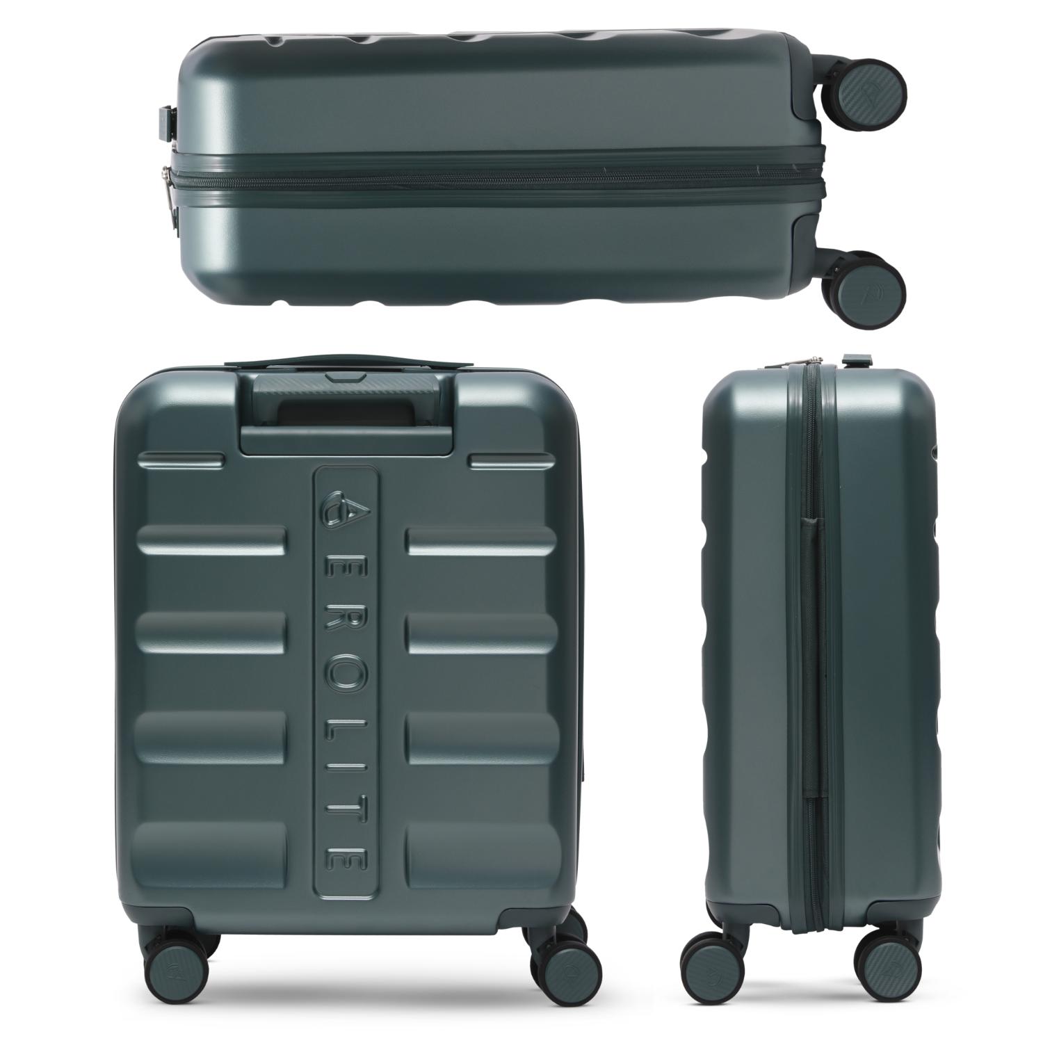 Aerolite Lightweight ABS Hard Shell 4 Wheel Spinner 4 Piece Travel Luggage Suitcase Set , Cabin + Medium + Large + Extra Large (FOREST GREEN)