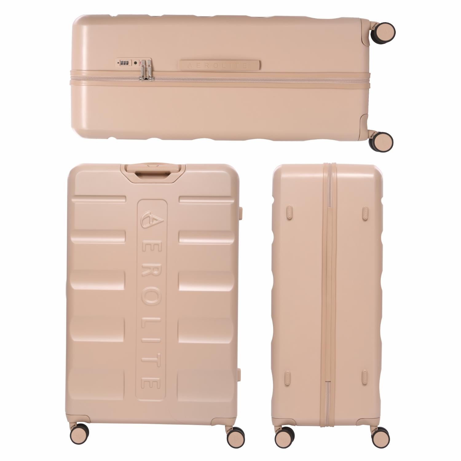Aerolite Lightweight ABS Hard Shell 4 Wheel Spinner 4 Piece Travel Luggage Suitcase Set , Cabin + Medium + Large + Extra Large (BEIGE)