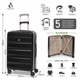Aerolite Lightweight ABS Hard Shell 4 Wheel Spinner 4 Piece Travel Luggage Suitcase Set , Cabin + Medium + Large + Extra Large (BLACK)