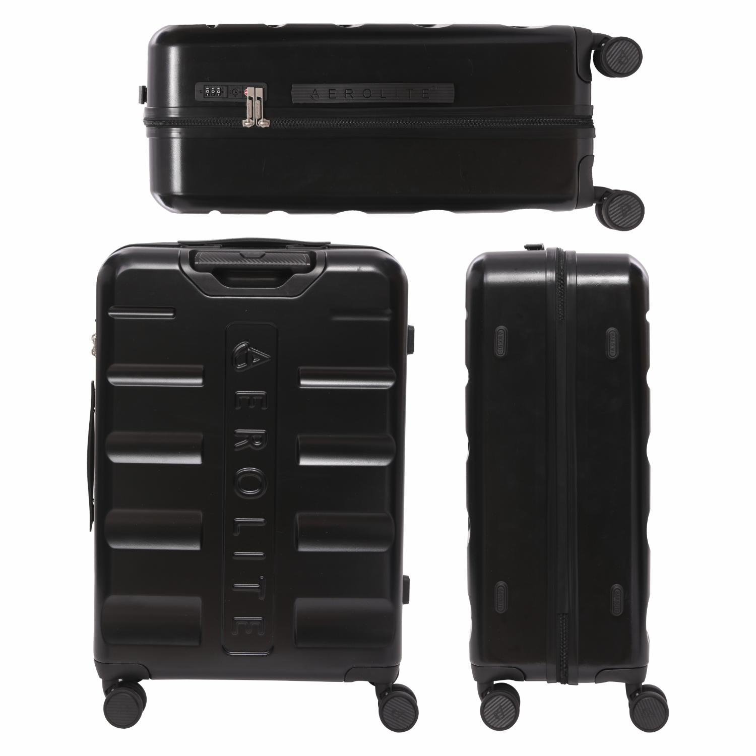 Aerolite 24-Inch Medium Check-In Luggage, 67L Lightweight Hard Shell Suitcase with 4 Spinner Wheels, TSA Lock, Durable ABS Travel Hold Suitcase - Black