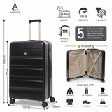 Aerolite Lightweight ABS Hard Shell 4 Wheel Spinner 4 Piece Travel Luggage Suitcase Set , Cabin + Medium + Large + Extra Large (BLACK)
