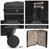Aerolite Lightweight ABS Hard Shell 4 Wheel Spinner 4 Piece Travel Luggage Suitcase Set , Cabin + Medium + Large + Extra Large (BLACK)
