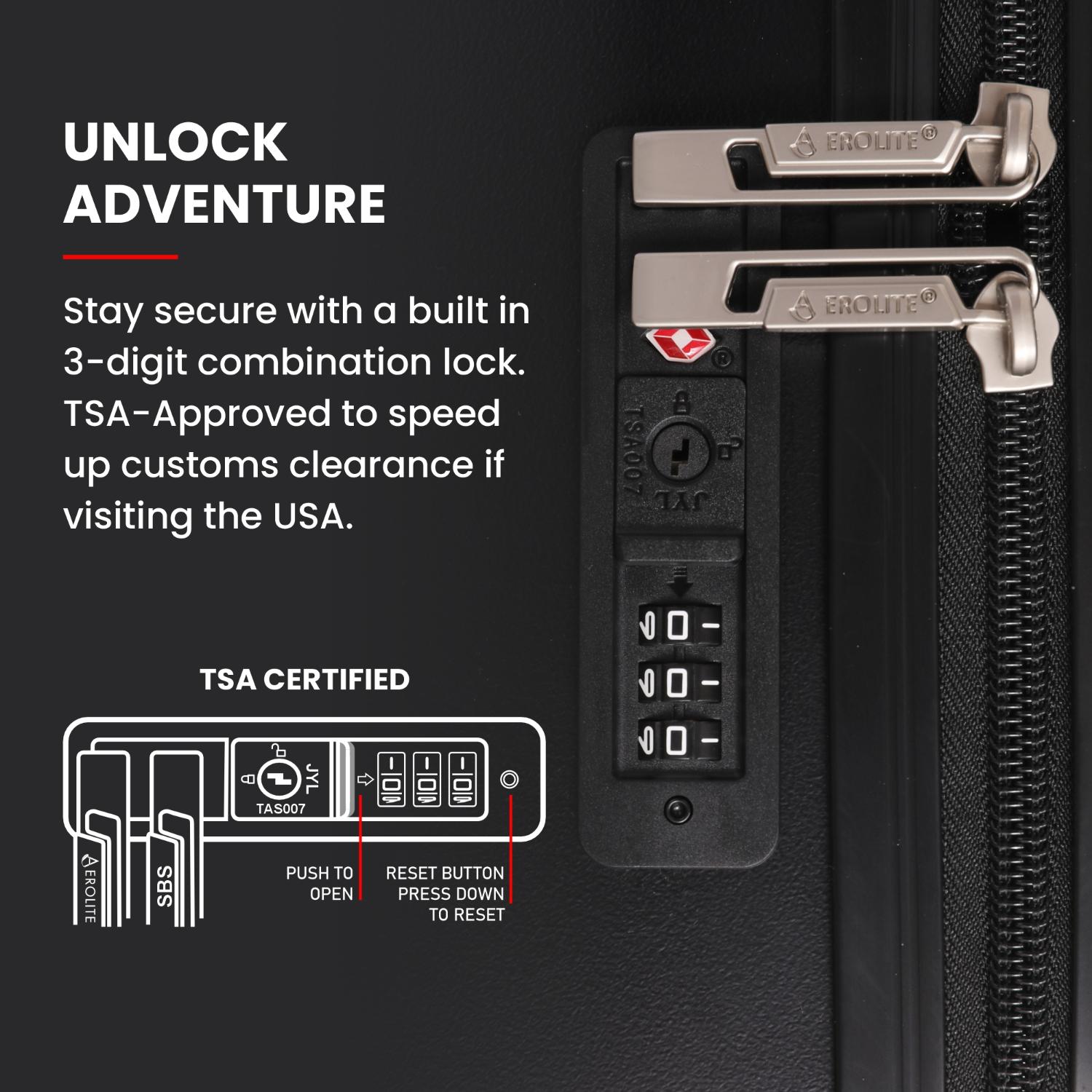 Aerolite Lightweight ABS Hard Shell 4 Wheel Spinner 4 Piece Travel Luggage Suitcase Set , Cabin + Medium + Large + Extra Large (BLACK)