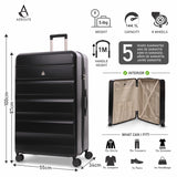 Aerolite Lightweight ABS Hard Shell 4 Wheel Spinner 4 Piece Travel Luggage Suitcase Set , Cabin + Medium + Large + Extra Large (BLACK)