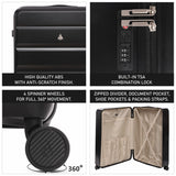 Aerolite Lightweight ABS Hard Shell 4 Wheel Spinner 4 Piece Travel Luggage Suitcase Set , Cabin + Medium + Large + Extra Large (BLACK)