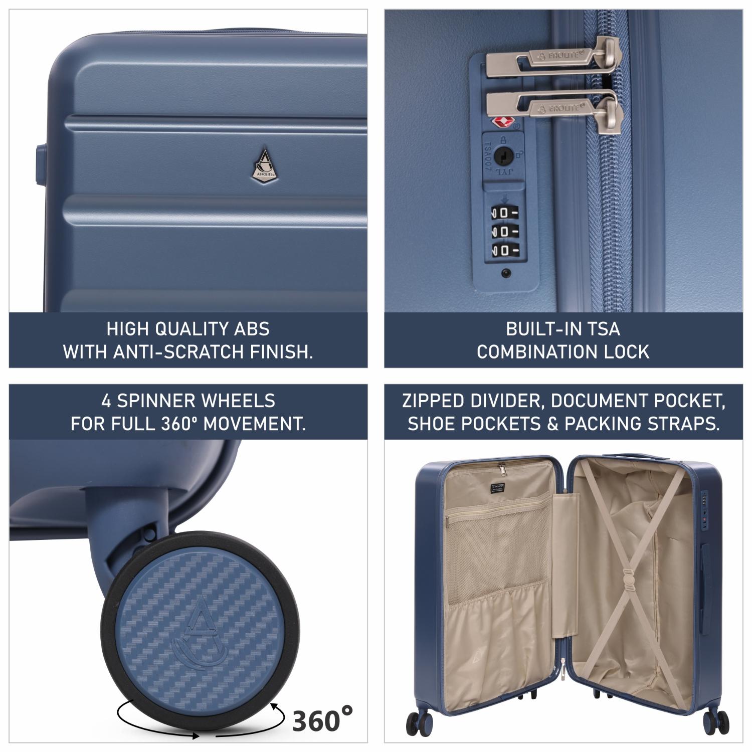 Aerolite 3-Piece Luggage Set – Lightweight Hard Shell Suitcases with 4 Dual Spinner Wheels & TSA Lock – Expandable Cabin (21”), Medium (24”), Large (28”) – Expandable Carry-On Case Included – Blue