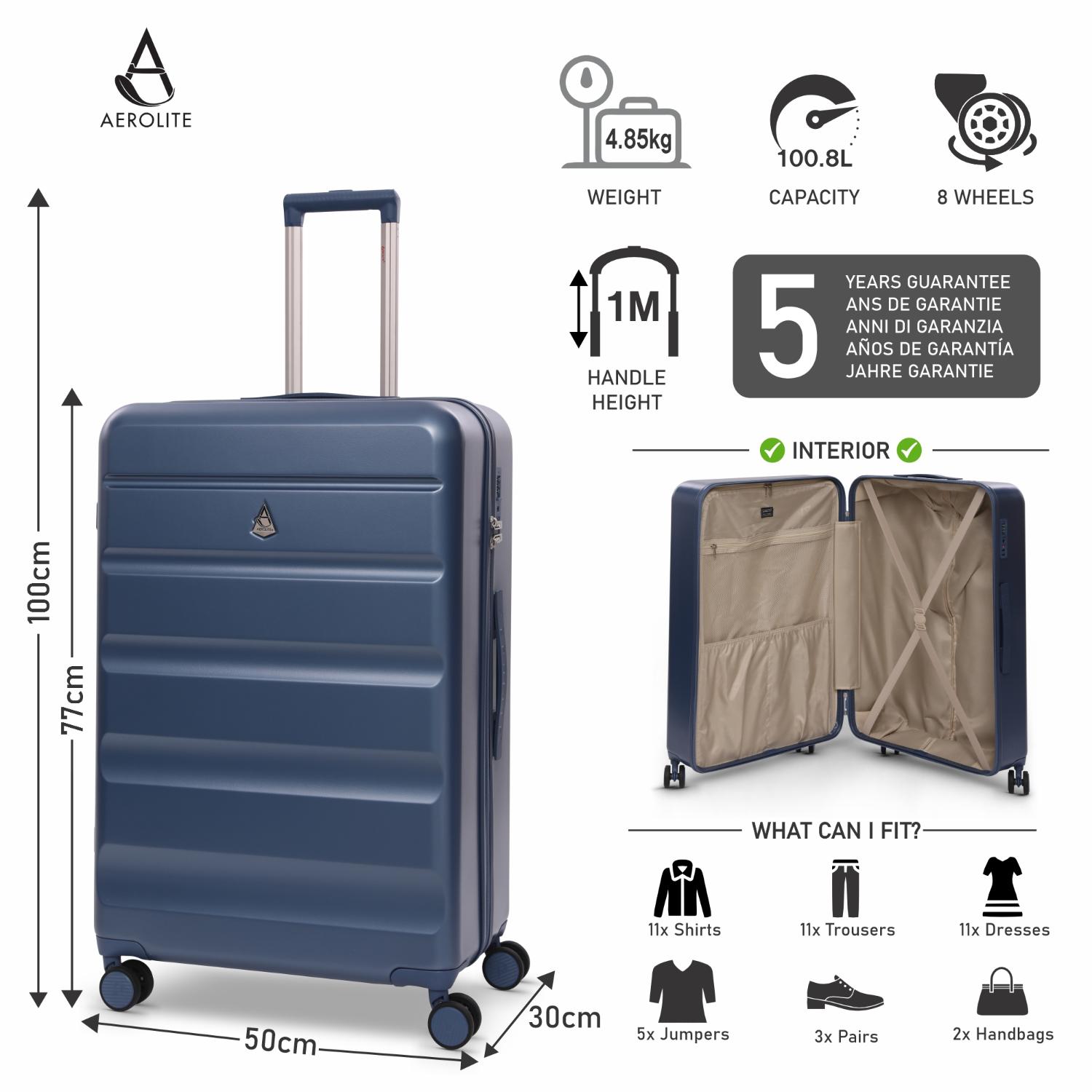 Aerolite 3-Piece Luggage Set – Lightweight Hard Shell Suitcases with 4 Dual Spinner Wheels & TSA Lock – Expandable Cabin (21”), Medium (24”), Large (28”) – Expandable Carry-On Case Included – Blue
