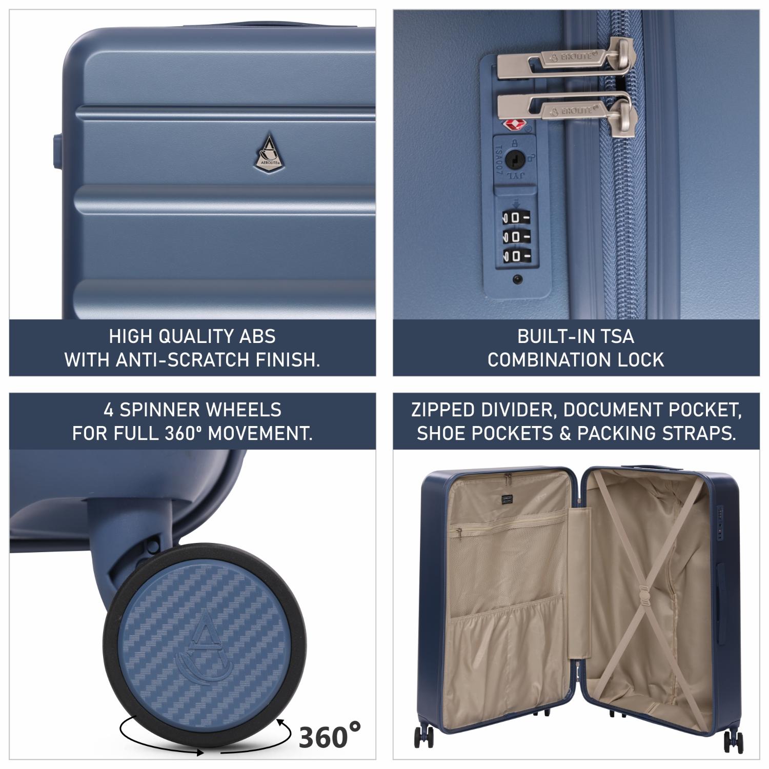 Aerolite 3-Piece Luggage Set – Lightweight Hard Shell Suitcases with 4 Dual Spinner Wheels & TSA Lock – Expandable Cabin (21”), Medium (24”), Large (28”) – Expandable Carry-On Case Included – Blue