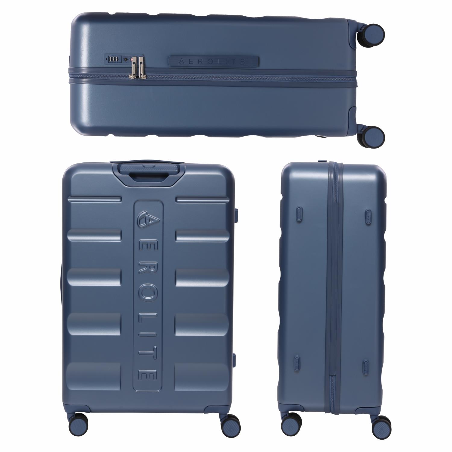Aerolite 3-Piece Luggage Set – Lightweight Hard Shell Suitcases with 4 Dual Spinner Wheels & TSA Lock – Expandable Cabin (21”), Medium (24”), Large (28”) – Expandable Carry-On Case Included – Blue