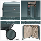 Aerolite Lightweight ABS Hard Shell 4 Wheel Spinner 4 Piece Travel Luggage Suitcase Set , Cabin + Medium + Large + Extra Large (FOREST GREEN)
