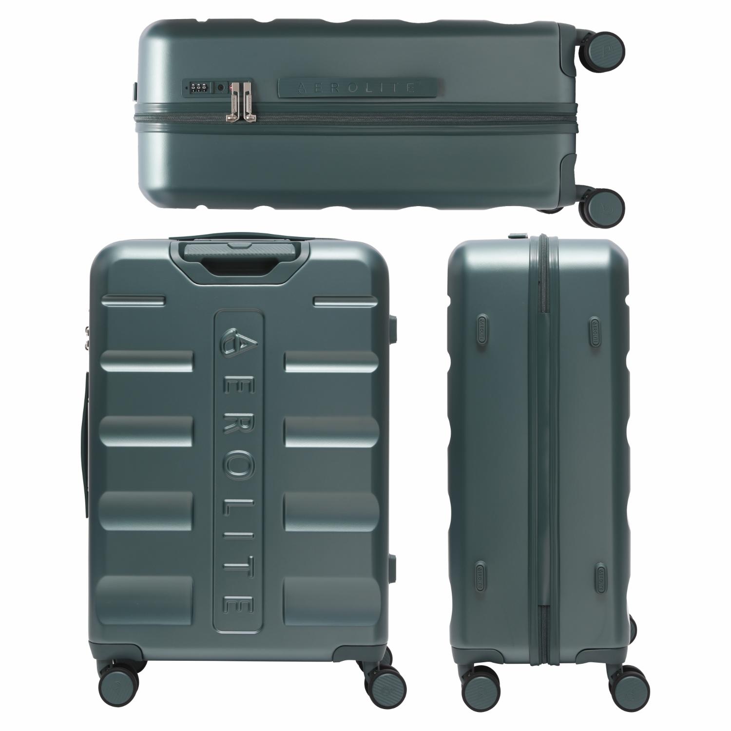 Aerolite Lightweight ABS Hard Shell 4 Wheel Spinner 4 Piece Travel Luggage Suitcase Set , Cabin + Medium + Large + Extra Large (FOREST GREEN)