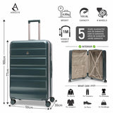 Aerolite Lightweight ABS Hard Shell 4 Wheel Spinner 4 Piece Travel Luggage Suitcase Set , Cabin + Medium + Large + Extra Large (FOREST GREEN)