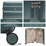 Aerolite Lightweight ABS Hard Shell 4 Wheel Spinner 4 Piece Travel Luggage Suitcase Set , Cabin + Medium + Large + Extra Large (FOREST GREEN)